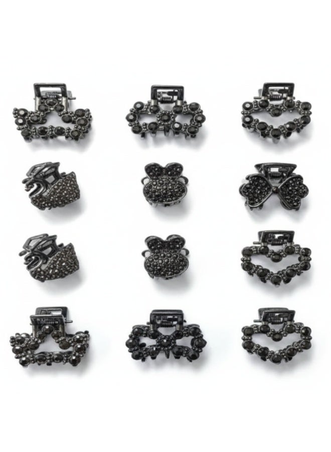 ألم الأسنان 12 قطعة من مشابك الشعر الصغيرة باللون الأسود للنساء والفتيات - مشابك شعر معدنية أنيقة غير قابلة للانزلاق وثبات قوي، مجموعة مشابك مخالب صغيرة لامعة وقوية للشعر الكثيف أو الرقيق، إكسسوارات شعر للتصفيف، وتثبيت الانفجارات، والكعكات وتسريحات الشعر اليومية، مثالية للاستخدام اليومي ومجموعة هدايا - Image 1