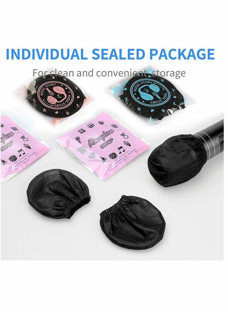 KASTWAVE - Disposable Microphone Covers Caps Windscreen and Pop Filters Mic Cover Individual Wrapped Package Sanitary for Mic Compatible with Shure U and O Karaoke Microphone Sanitary, 120 Pack, Black - Image 1
