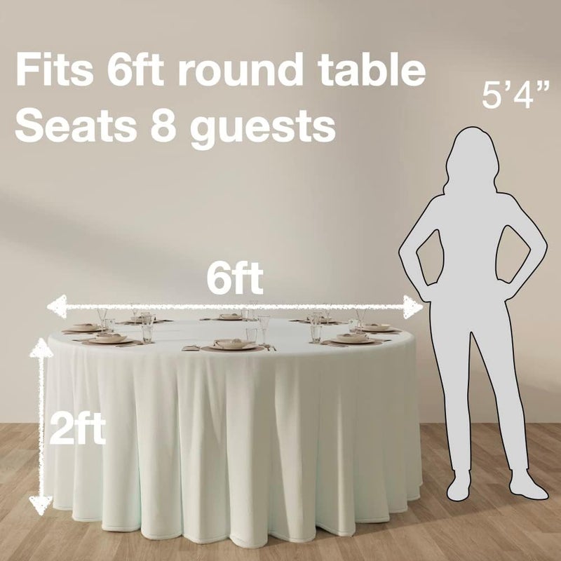 Urby Round Tablecloth for Large Round Table That Seats 6-10 Person - Machine Wash Reusable & Wrinkle Free Polyester (White, Diameter: 120 inch / 10ft) - Image 2
