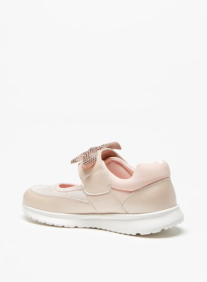 JUNIORS Girls Bow Accented Sneakers with Hook and Loop Closure