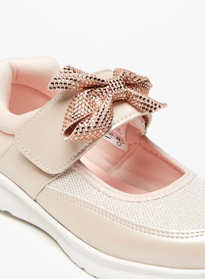 JUNIORS Girls Bow Accented Sneakers with Hook and Loop Closure