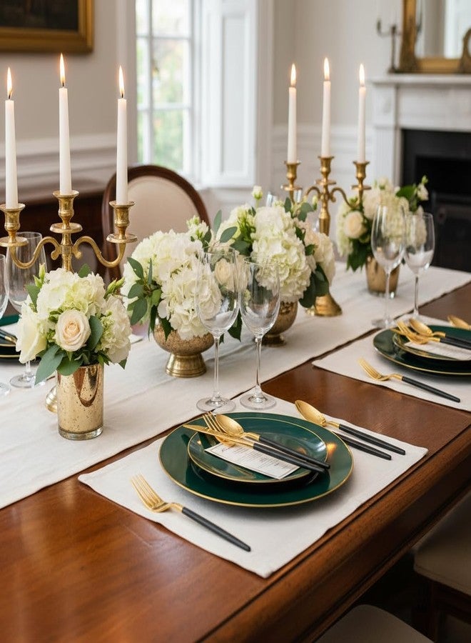 Liacere 150PCS Green Plastic Plates - Gold Plastic Silverware with Green Handle - Heavy Duty Fancy Plastic Plates Disposable Include 30 Guests Plates, Forks, Spoons, Knives for wedding＆Labor Day - Image 4