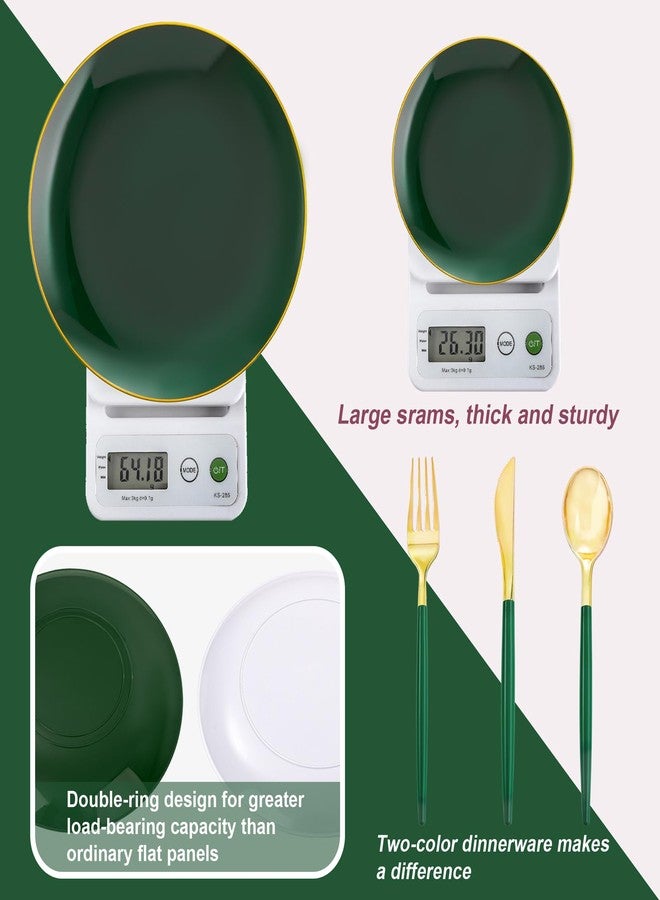 Liacere 150PCS Green Plastic Plates - Gold Plastic Silverware with Green Handle - Heavy Duty Fancy Plastic Plates Disposable Include 30 Guests Plates, Forks, Spoons, Knives for wedding＆Labor Day - Image 3