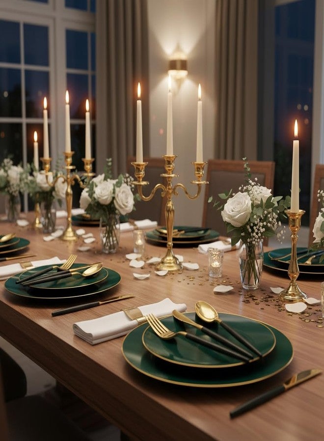 Liacere 150PCS Green Plastic Plates - Gold Plastic Silverware with Green Handle - Heavy Duty Fancy Plastic Plates Disposable Include 30 Guests Plates, Forks, Spoons, Knives for wedding＆Labor Day - Image 5