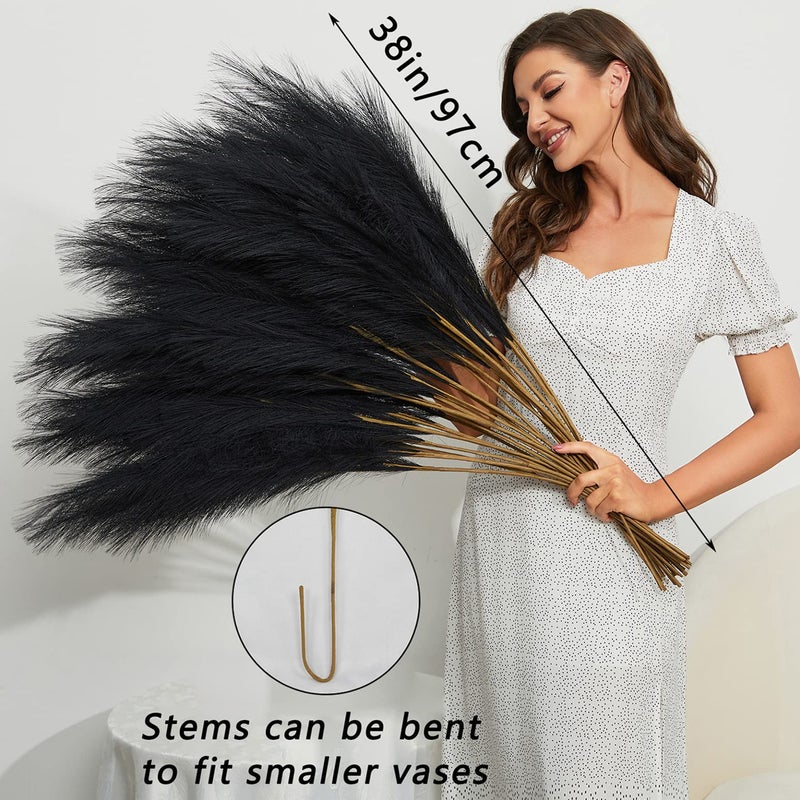 FOTEEWL 8 PCS Faux Pampas Grass Decor 38"/3.1FT Tall Fake Pompas Floral Large Artificial Pompous Grass Branches Plants for Floor Vase Filler Home Boho Decoration (Black) - Image 2