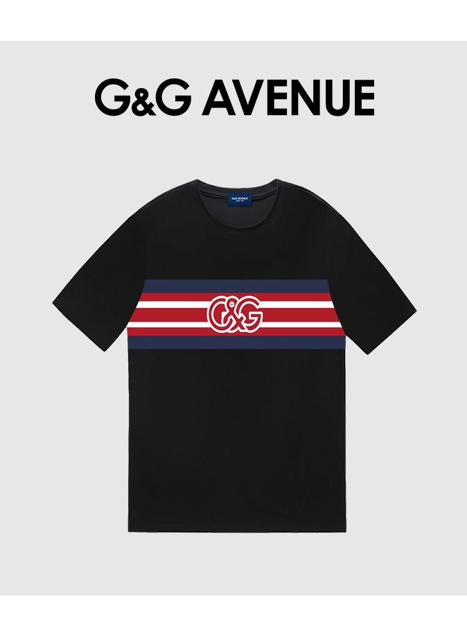 G&G AVENUE Men's Oversized short sleeved round neck T-shirt, made of cotton, black, with iconic embroidered letters Heavy cotton fabric  - Image 2