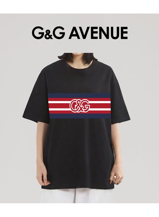 G&G AVENUE Men's Oversized short sleeved round neck T-shirt, made of cotton, black, with iconic embroidered letters Heavy cotton fabric  - Image 5