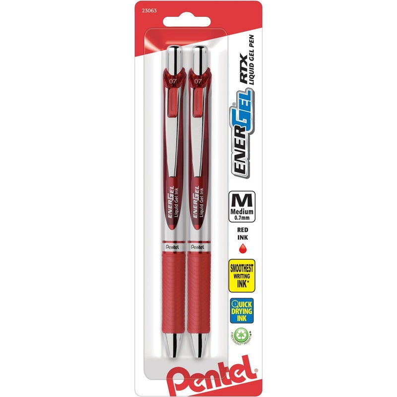 Pentel EnerGel Deluxe RTX Retractable Liquid Gel Pen, (0.7mm), Metal Tip, Red Ink, 2 Pack (BL77BP2B) - Image 1