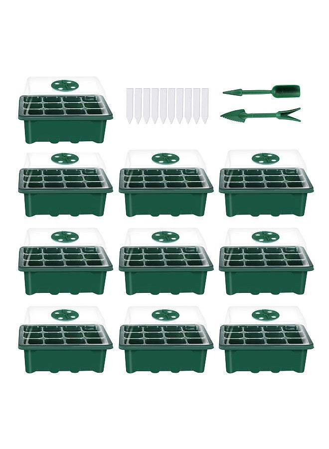 Generic 10 Set Seed Trays Seedling Starter Tray (12 Cells per Tray)with Adjustable Dome Lids and Base Plus Plant Tags Hand Tool Kit  - Image 1