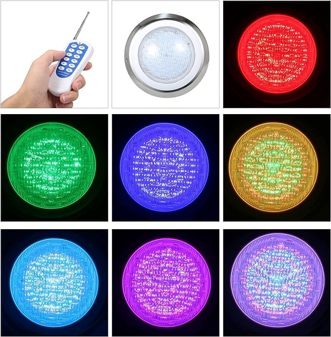 NEELABIL Waterproof Pool Light with Remote Control Swimming Pool Lights 7 Color AC12 18W LED RGB Underwater Lamp IP68 Waterproof Pool Light with Remote Control - Image 2
