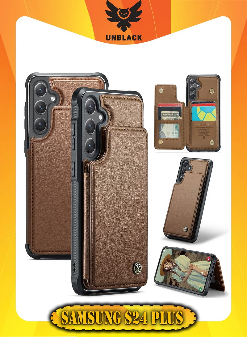 CaseMe Wallet Case for Samsung Galaxy S24 Plus, Premium Handmade Durable PU Leather Slim Shockproof Case with [Double Magnetic Clasp] [Card Holder] [Kickstand] [RFID Blocking] (Brown) - Image 1