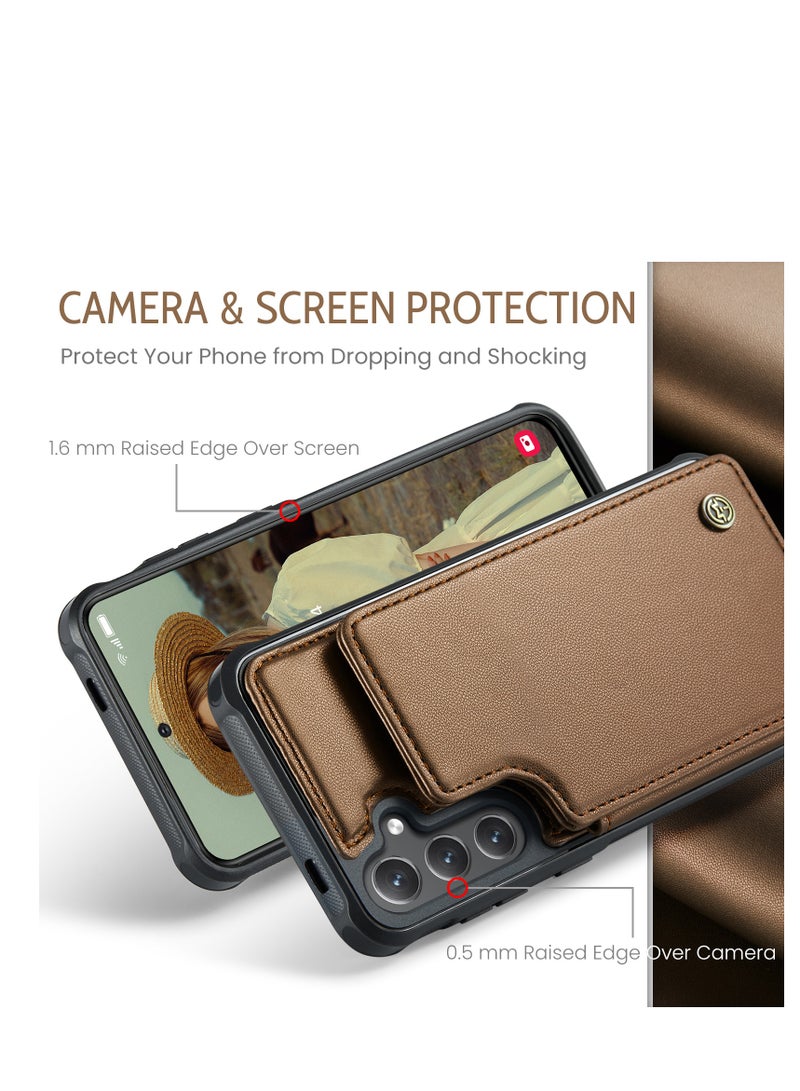 CaseMe Wallet Case for Samsung Galaxy S24 Plus, Premium Handmade Durable PU Leather Slim Shockproof Case with [Double Magnetic Clasp] [Card Holder] [Kickstand] [RFID Blocking] (Brown) - Image 5