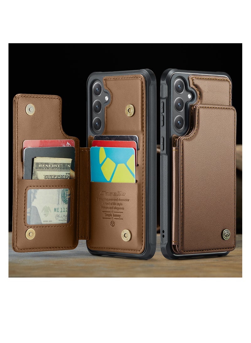 CaseMe Wallet Case for Samsung Galaxy S24 Plus, Premium Handmade Durable PU Leather Slim Shockproof Case with [Double Magnetic Clasp] [Card Holder] [Kickstand] [RFID Blocking] (Brown) - Image 4