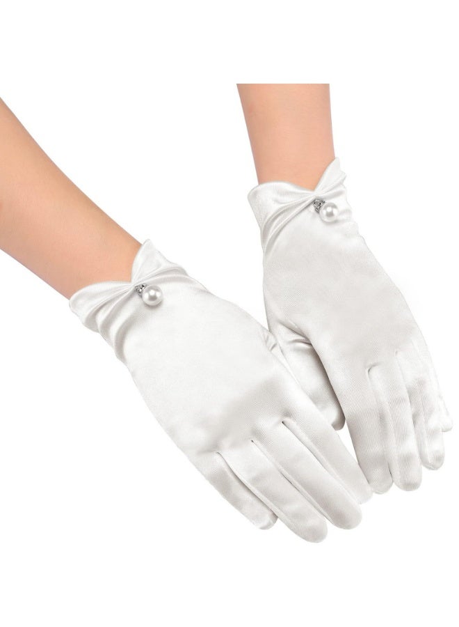 قفازات لؤلؤية مطوية بلمسة نهائية ساتانية لحفلات الزفاف - Image 1