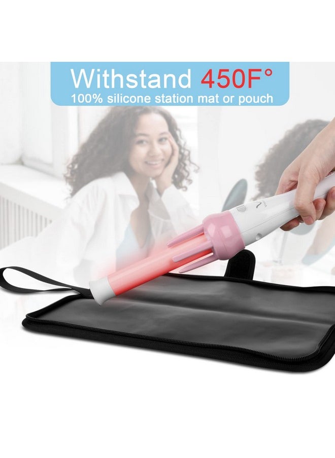 Homakover - Flat Iron Travel Case Heat Resistant Silicone Flat Iron Holder Portable Travel Hair Straightener Pouch Curling Iron Neoprene Cover Silicone Travel Mat For Hair Styling Tools 13 X 5 Inches (Black) - Image 1