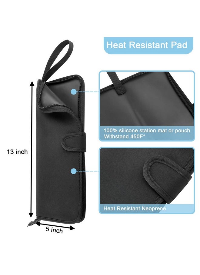 Homakover - Flat Iron Travel Case Heat Resistant Silicone Flat Iron Holder Portable Travel Hair Straightener Pouch Curling Iron Neoprene Cover Silicone Travel Mat For Hair Styling Tools 13 X 5 Inches (Black) - Image 1