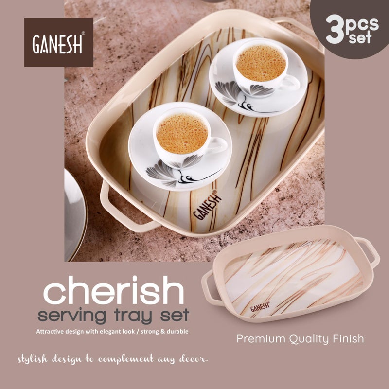 GANESH Cherish Plastic Serving Tray // Serving Tray with Handle // Serving Tray for Tea, Snacks, Breakfast, Dinner, Decorate Center & Dinning - Cream (Pack of 3) - Image 3