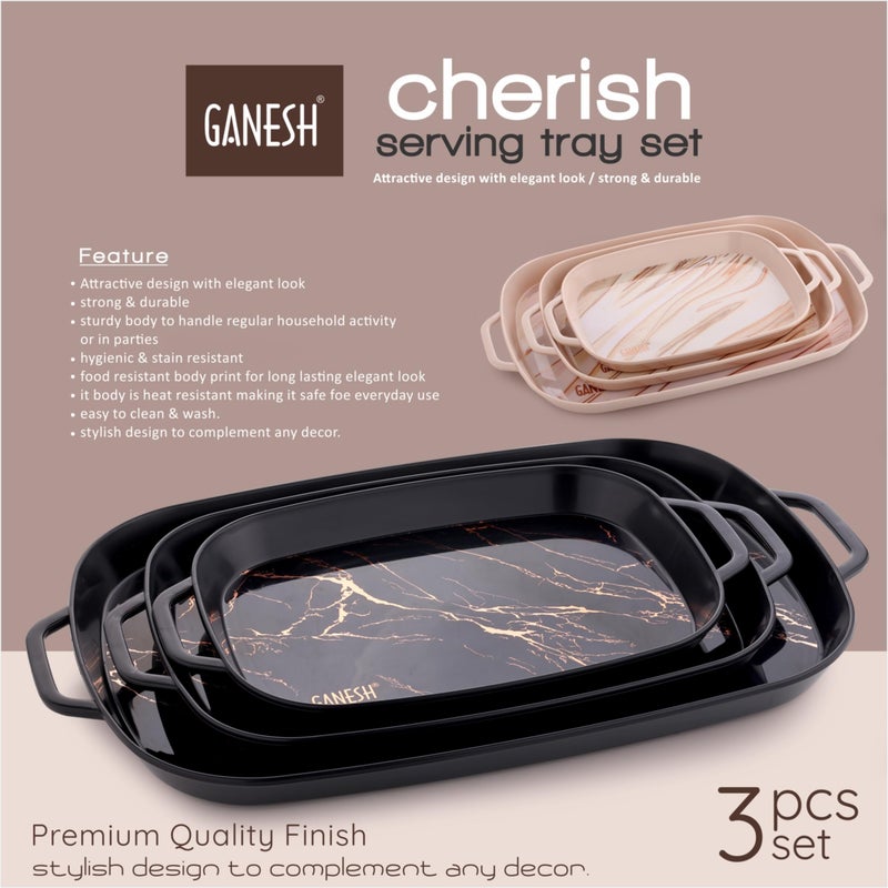 GANESH Cherish Plastic Serving Tray // Serving Tray with Handle // Serving Tray for Tea, Snacks, Breakfast, Dinner, Decorate Center & Dinning - Cream (Pack of 3) - Image 5