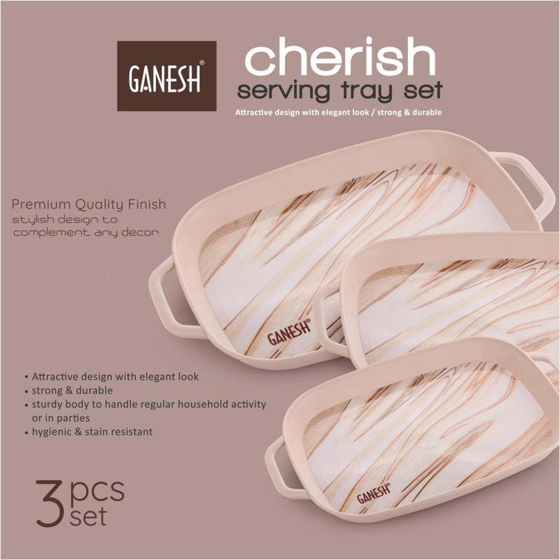 GANESH Cherish Plastic Serving Tray // Serving Tray with Handle // Serving Tray for Tea, Snacks, Breakfast, Dinner, Decorate Center & Dinning - Cream (Pack of 3) - Image 4