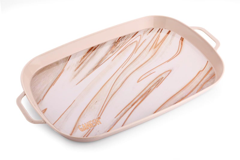 GANESH Cherish Plastic Serving Tray // Serving Tray with Handle // Serving Tray for Tea, Snacks, Breakfast, Dinner, Decorate Center & Dinning - Cream (Pack of 3) - Image 2