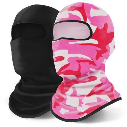 YESLIFE 2 Pieces Balaclava Ski Mask for Men and Women, Summer Face Mask for Motorcycle Helmets, Dirt Bike Accessories Neck Gaiter, Bandanas (Camo Pink+Black) - Image 1