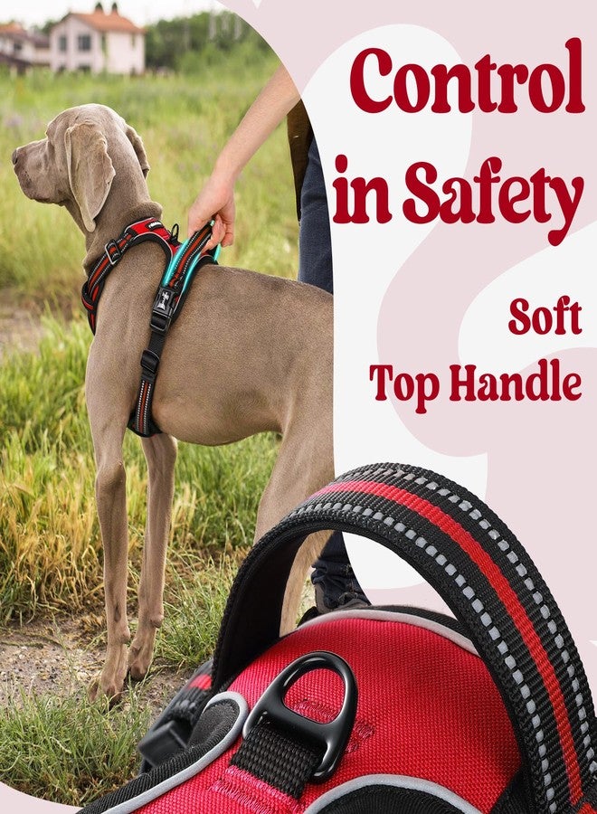 رابيتجو سرج كلاب من rabbitgoo للكلاب الكبيرة، سرج مضاد للشد بثلاثة أبازيم، سترة مبطنة ناعمة قابلة للتعديل مع مقبض تحكم، سترة عاكسة للضوء للمشي للكلاب الكبيرة، أحمر، مقاس كبير - Image 4