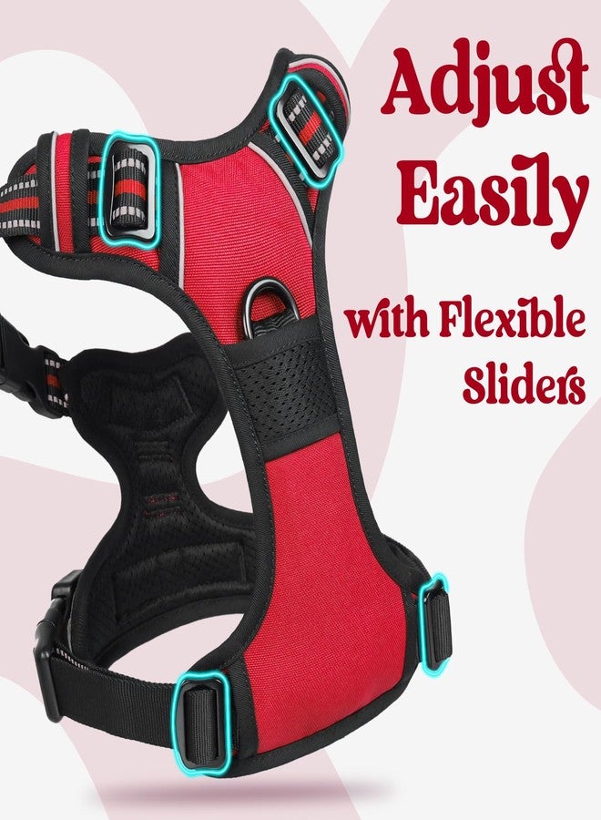 رابيتجو سرج كلاب من rabbitgoo للكلاب الكبيرة، سرج مضاد للشد بثلاثة أبازيم، سترة مبطنة ناعمة قابلة للتعديل مع مقبض تحكم، سترة عاكسة للضوء للمشي للكلاب الكبيرة، أحمر، مقاس كبير - Image 3