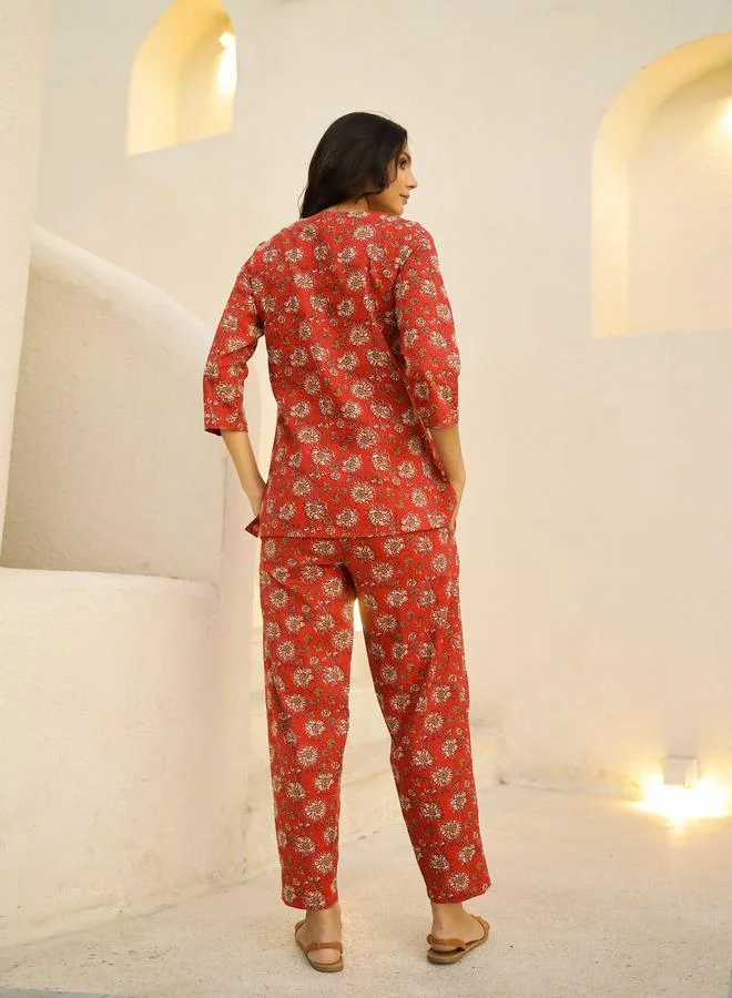 sanskrutihomes Sanskrutihomes Printed Pure Cotton Top and Pyjama Set