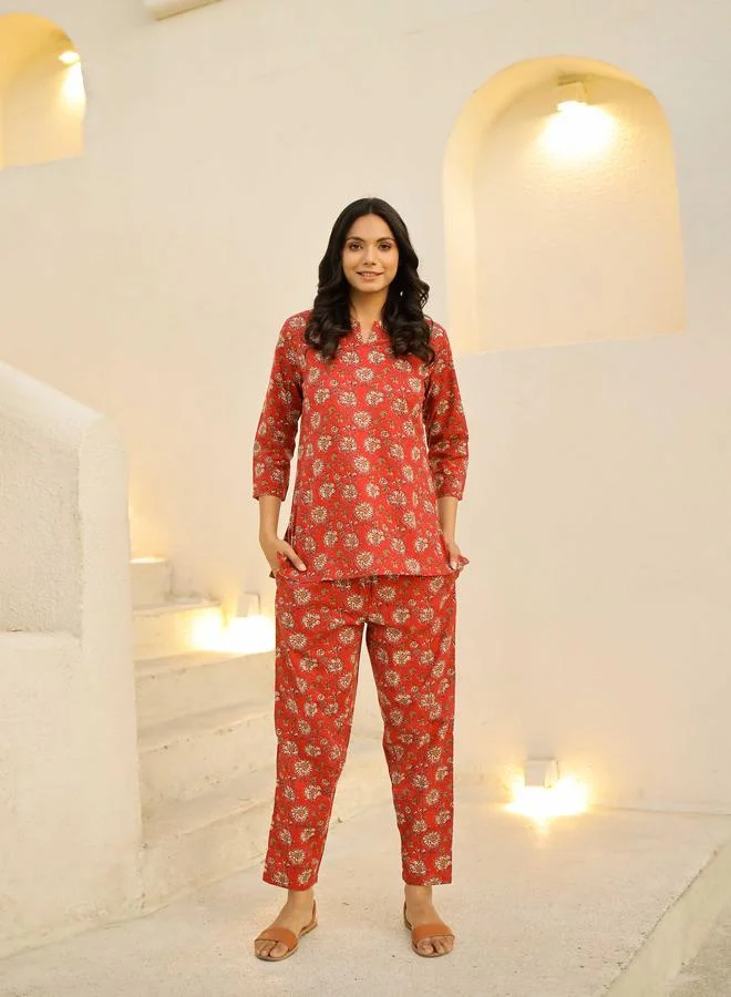 sanskrutihomes Sanskrutihomes Printed Pure Cotton Top and Pyjama Set