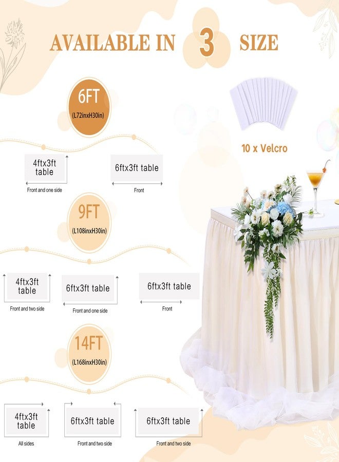 QueenDream 6ft Ivory Tulle Table Skirt LED Tutu Table Clothes for Baby Shower Birthday Party Wedding Banquet Table Decorations - Image 4