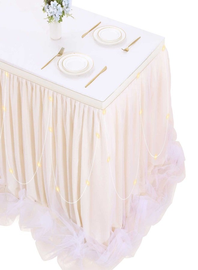 QueenDream 6ft Ivory Tulle Table Skirt LED Tutu Table Clothes for Baby Shower Birthday Party Wedding Banquet Table Decorations - Image 5