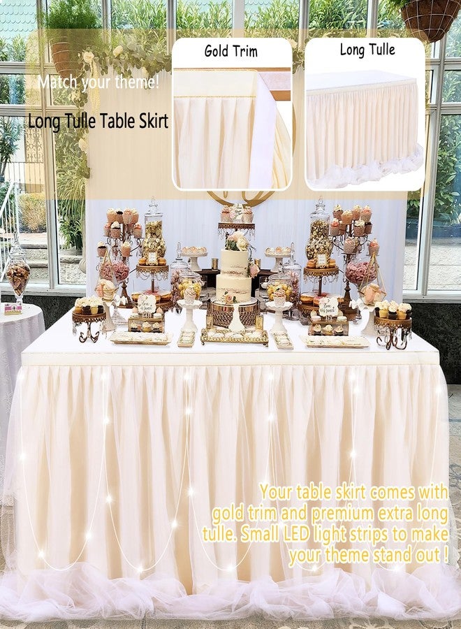 QueenDream 6ft Ivory Tulle Table Skirt LED Tutu Table Clothes for Baby Shower Birthday Party Wedding Banquet Table Decorations - Image 2