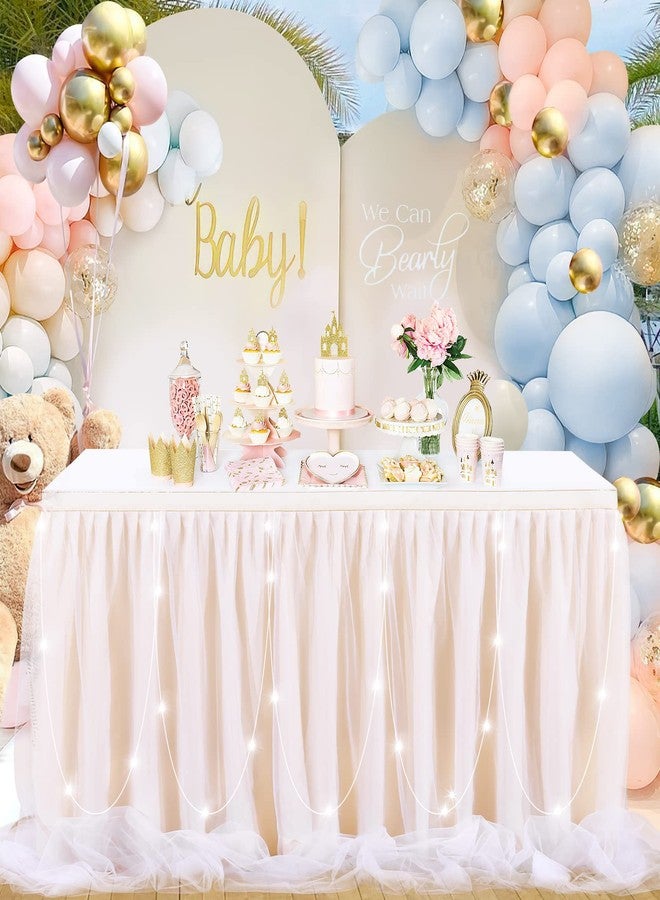 QueenDream 6ft Ivory Tulle Table Skirt LED Tutu Table Clothes for Baby Shower Birthday Party Wedding Banquet Table Decorations - Image 3
