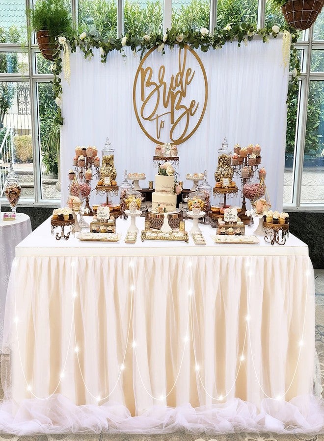 QueenDream 6ft Ivory Tulle Table Skirt LED Tutu Table Clothes for Baby Shower Birthday Party Wedding Banquet Table Decorations - Image 1