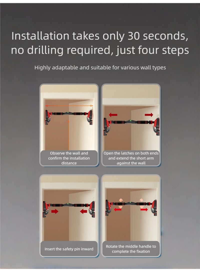 KELIO No-Drill Doorway Pull Up Bar - Adjustable 90-120CM, 180KG Heavy-Duty with Safety Lock & Anti-Slip Pad, Portable Home Upper Body Workout Equipment - Image 3