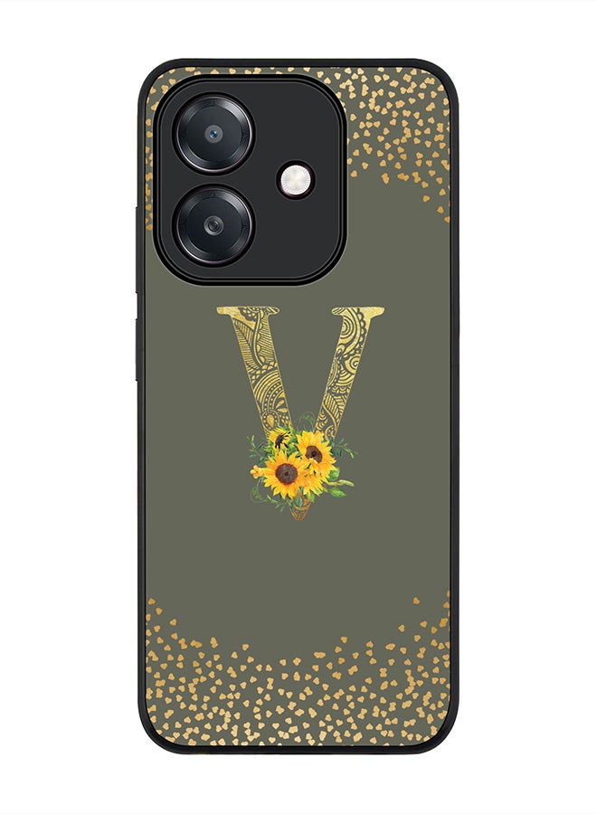 Stylizedd For Oppo A5i Case,Slim fit Camera Protection, Shockproof Thin Phone cover  - Custom Floral Monogram - V  (Olive Green )