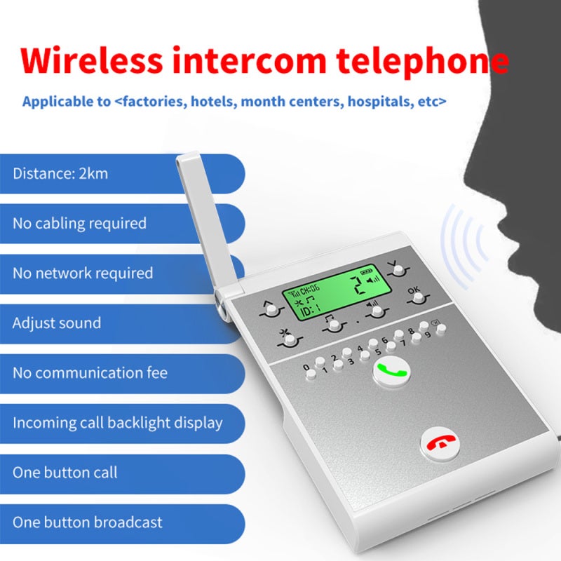 Wireless Intercom System: Silver, 1000-2000M Long-Range, 999 Units Network Capacity - Smart 3-Step Setup, 2 Power Options Intercom for Home Office Business - Image 3