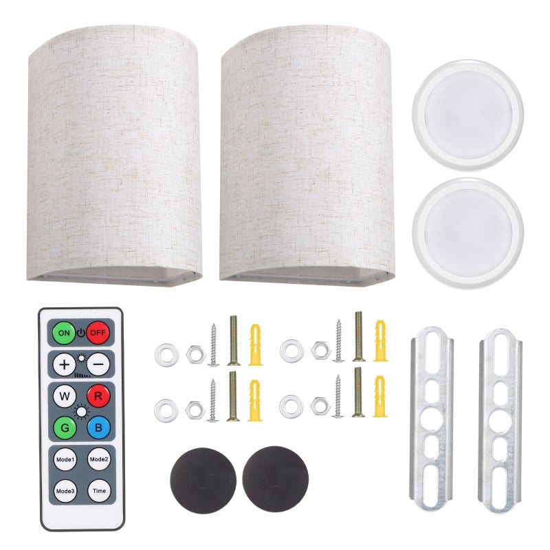 Neoglint RGBW Retro Wall Lamp Fabric Shade Wall Sconce Dimmable Wall Light Fixtures with Remote Controller for Bedroom Living Room, 2 Packs - Image 3