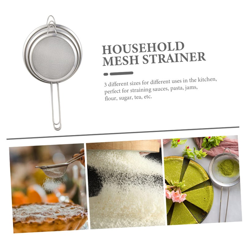 3Pcs Stainless Steel Fine Mesh Flour Sieve And Dish Strainer Kitchen Sifter - Image 4