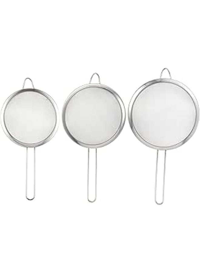 3Pcs Stainless Steel Fine Mesh Flour Sieve And Dish Strainer Kitchen Sifter - Image 1