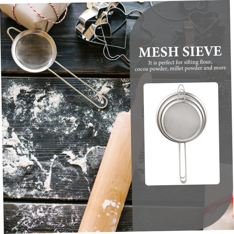 3Pcs Stainless Steel Fine Mesh Flour Sieve And Dish Strainer Kitchen Sifter - Image 3