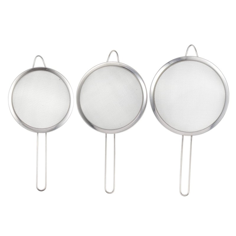 3Pcs Stainless Steel Fine Mesh Flour Sieve And Dish Strainer Kitchen Sifter - Image 2