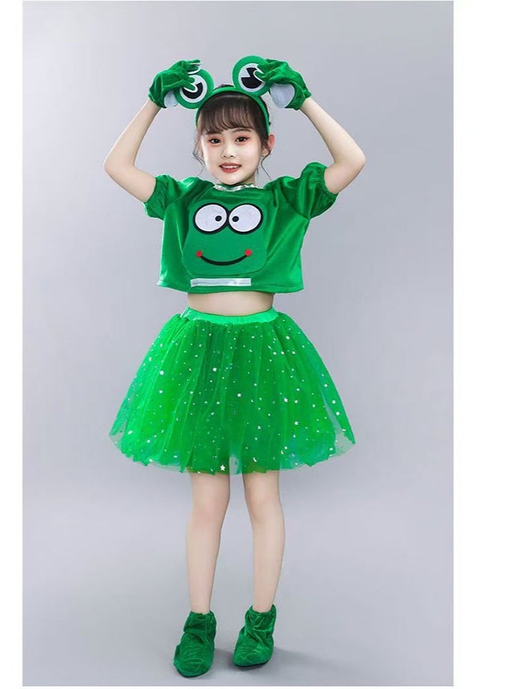 liannaner Kids Girls Frog Costume Tutu Dress with Headband Gloves & Shoe Covers, Green Sparkly Animal Fancy Dress Outfit for Halloween Carnival Cosplay Party - Image 1