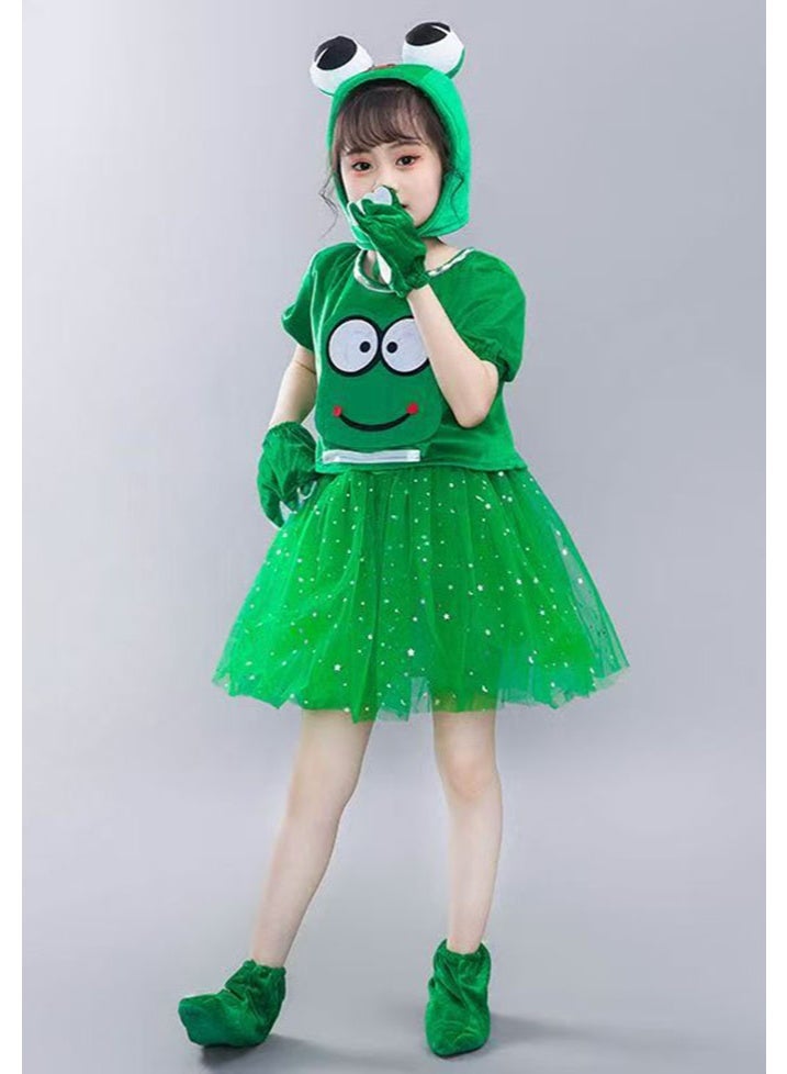 liannaner Kids Girls Frog Costume Tutu Dress with Headband Gloves & Shoe Covers, Green Sparkly Animal Fancy Dress Outfit for Halloween Carnival Cosplay Party - Image 3
