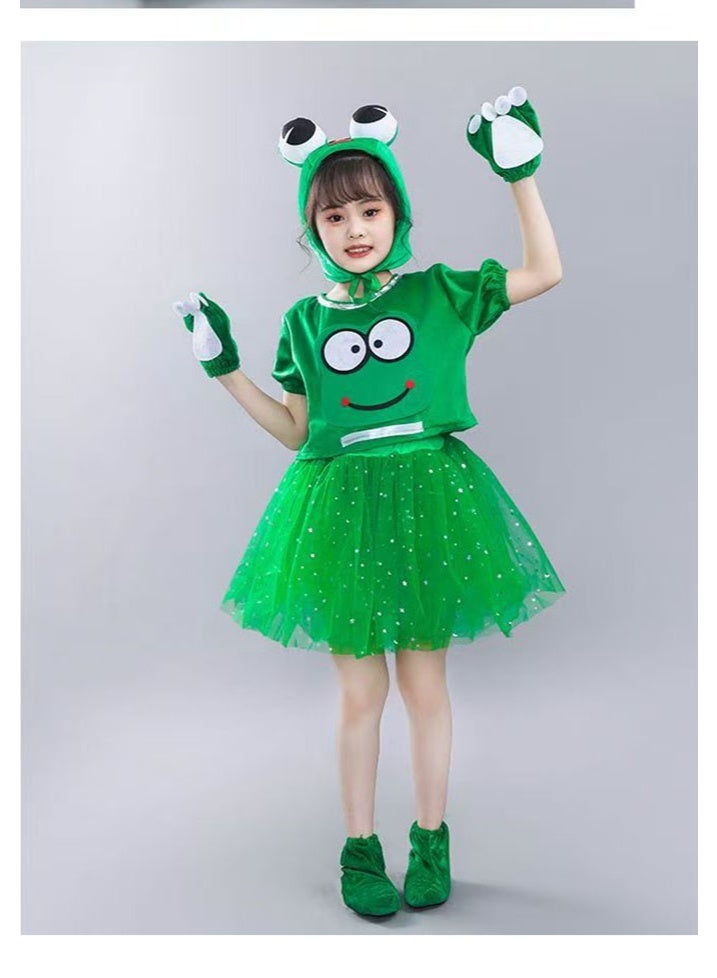 liannaner Kids Girls Frog Costume Tutu Dress with Headband Gloves & Shoe Covers, Green Sparkly Animal Fancy Dress Outfit for Halloween Carnival Cosplay Party - Image 2