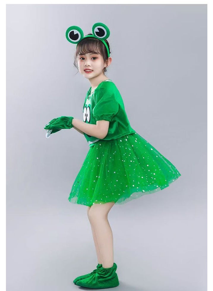 liannaner Kids Girls Frog Costume Tutu Dress with Headband Gloves & Shoe Covers, Green Sparkly Animal Fancy Dress Outfit for Halloween Carnival Cosplay Party - Image 4