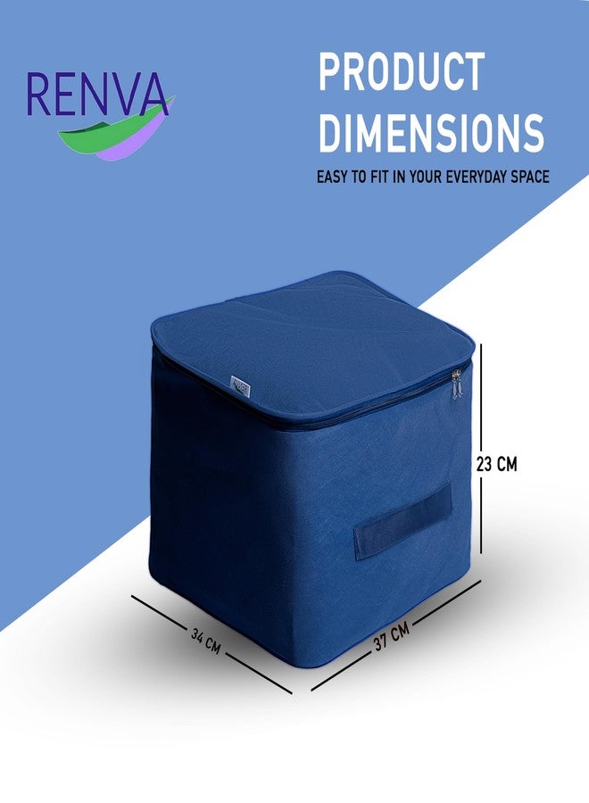 RENVA Underbed Moisture Proof Wardrobe Organizer Storage Bag for Clothes with Zipper Closure and Handle Square | Storage Container Box for Blankets, Bedsheets, Saree Bags & Garments (Blue, Pack of 1) - Image 2