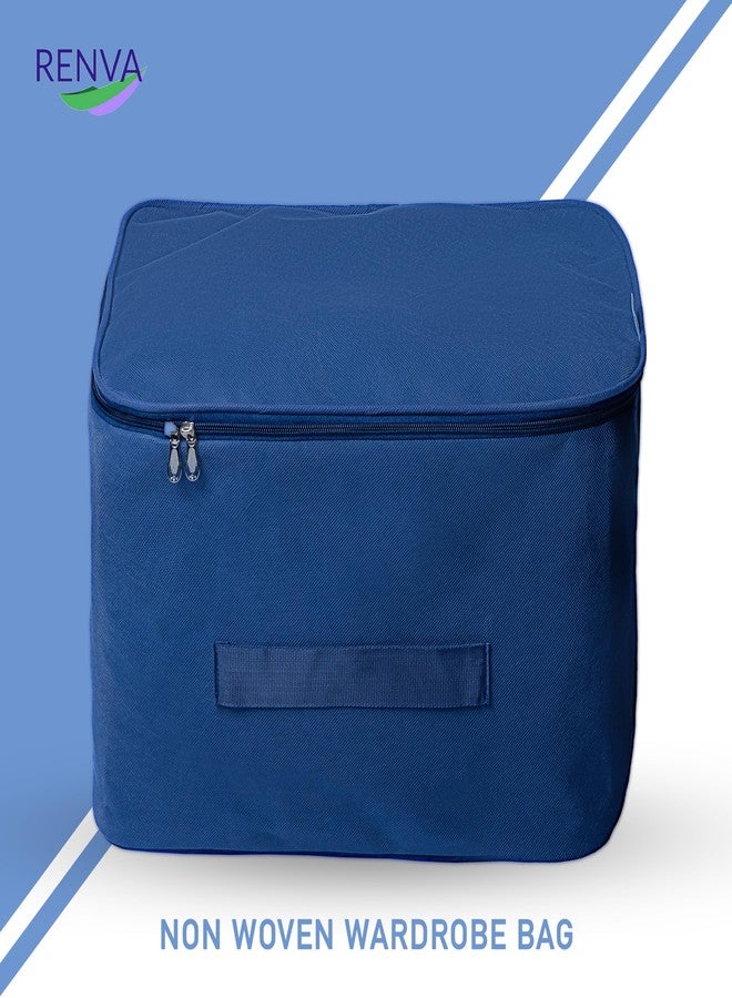 RENVA Underbed Moisture Proof Wardrobe Organizer Storage Bag for Clothes with Zipper Closure and Handle Square | Storage Container Box for Blankets, Bedsheets, Saree Bags & Garments (Blue, Pack of 1) - Image 3