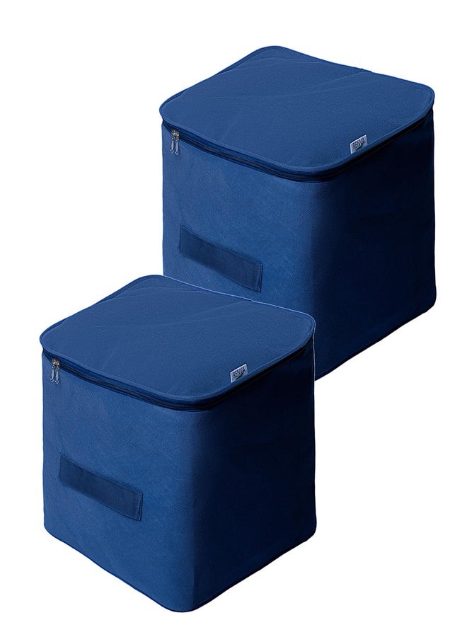 RENVA Underbed Moisture Proof Wardrobe Organizer Storage Bag for Clothes with Zipper Closure and Handle Square | Storage Container Box for Blankets, Bedsheets, Saree Bags & Garments (Blue, Pack of 1) - Image 1