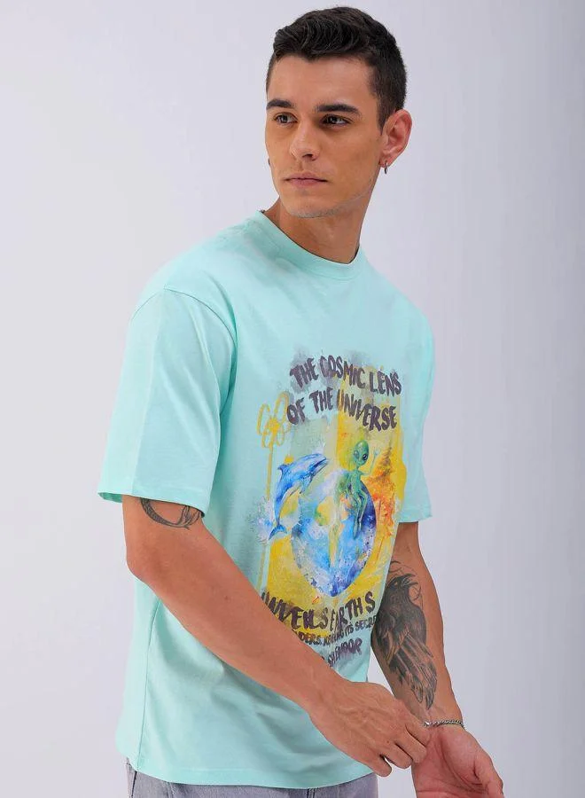 The Indian Garage Co Men Boxy Oversized Graphic Back Printed Round Neck Tshirt